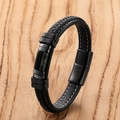 Close-up van zwart gevlochten leren armband met groene marmeren steen en magnetische sluiting - Malachiet Stijl (Stijl-E)