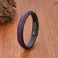 Detail of woven leather bracelet with purple accent and black magnetic metal clasp - Black/Purple with Black Buckle (Style 8)