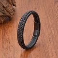 Detail of vintage woven leather bracelet featuring black base and brown braided strap - Black/Brown with Black Buckle (Style 10)