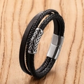 Pulsera de cuero multicapa para hombre con ancla y cierre magnético de metal vintage - 19cm / Estilo de Metal en Relieve B