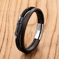 Mens multilayer braided leather bracelet with stainless steel anchor and cross charm decoration - Cross Charm Style E