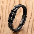 Macro-opname van dubbellaagse zwarte lederen armband met kristallen kralen en magneetsluiting - Zwarte Agaat Strass Gevlochten Stijl (JROSL076-J)