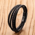 Bracelet multicouche en cuir tressé pour homme avec fermoir magnétique sur bois - Style 1