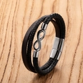 Detail of infinity charm on multilayer black leather woven bracelet for men - Infinity Symbol Style G