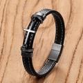 Pulsera para hombre de cuero negro trenzado con colgante de cruz y cierre magnético - Estilo Punk Cruz Gris Plata Cuerda Negra (19cm) / Negro-B(19cm)