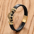 Vintage leather bracelet with tree of life gold pendant and green gemstones on wood - Style C (JROSL098) / 19cm