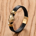Pulsera de pareja en cuero negro con colgante de corazón dorado y grabado love - 19cm / Estilo Grabado Corazón