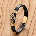 Pulsera de cuero negro con corazón de metal dorado y costuras blancas elegantes - 19cm / Estilo de Corazón Abstracto