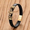 Bracciale da uomo in pelle intrecciata con pendente a croce dorata e diamanti incastonati - Stile Croce Fine Strass Oro (19cm) / Oro-D(19cm)