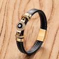 Pulsera punk de cuero para hombre con ojo turco y cierre magnético en color dorado - Estilo de cuero con grabado de lichi (Estilo-B) / 19cm