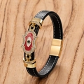 Pulsera punk de cuero trenzado para hombre con colgante Mano de Fátima y cierre magnético - Mano de Fátima con esmalte rojo (Estilo D) / 19cm