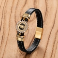 Pulsera religiosa de cuero negro para hombre con emblema Guadalupe y cierre magnético - 19cm / Virgen de Guadalupe Estilo Rayos de Sol (Estilo-D)