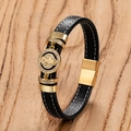 Bracelet religieux en cuir noir pour homme avec médaille Saint-Benoît dorée et cristaux - Style de Médaille de Saint-Benoît (Style E)