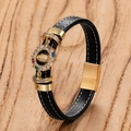 Détail du bracelet en cuir noir avec charme Vierge Marie doré et pierres colorées - Pendentif rond Vierge Marie (Style F)