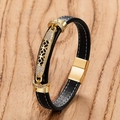 Pulsera para hombre de cuero trenzado negro con incrustaciones de circonita dorada y cierre - 19cm / Estilo de Patrón Largo (Estilo-C)