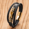 Detalle de pulsera de cuero multicapa con cierre magnético dorado y cuentas de metal - 19cm / Estilo de Adorno de Reloj de Arena Dorado