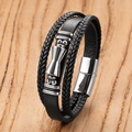 Pulsera vintage de cuero multicapa para hombre con cierre magnético y cuentas de plata - 19cm / Estilo de Adorno de Reloj de Arena Plateado