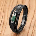 Pulsera multicapa de cuero para hombre con piedra verde y cierre magnético negro - 19cm / Estilo con Textura de Malaquita Verde (Estilo-A)
