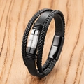Pulsera de cuero multicapa para hombre con piedras de mármol y cierre magnético - 19cm / Estilo con textura de mármol blanco (Estilo D)