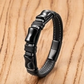 Pulsera de hombre en cuero trenzado negro con detalles de piedra y cierre magnético - 19cm / PVC con Aspecto Cerámico (Estilo-B)