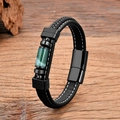 Pulsera para hombre de cuero trenzado negro con piedra verde y cierre magnético - 19cm / Estilo de textura de ágata verde (Estilo-A)