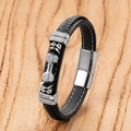 Men's braided leather bracelet with stainless steel dumbbell charm and Live Lift engraving - Silver-B
