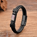 Pulsera de cuero para hombre con piedra natural y cierre magnético en base de madera - 19cm / Piedra texturizada marrón rosado (Estilo-D)