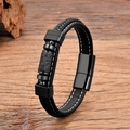 Detalle macro de la pulsera multicapa de cuero para hombre con piedra de lava y cierre magnético - 19cm / Patrón de Piedra Verde Oscuro (Estilo B)