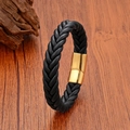 Pulsera artesanal de cuero trenzado negro para hombre con cierre magnético dorado - Cuero Negro Cierre Dorado / 19cm