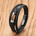 Men's multi-layer braided black leather bracelet with natural brown tiger eye stones - Brown Tiger Eye Stone (Style I)