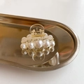 Primer plano de pinza para el pelo acrílica transparente con elegantes perlas blancas - Pinza Pequeña de Perlas