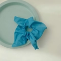 Sky blue scrunchie in textured cotton linen fabric with a decorative wide bow design - Sky Blue