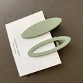 Bean green matte oval hair clip set featuring solid and hollow minimalist designs - Solid And Hollow Combination / Bean Green
