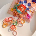 Macro shot of colorful high-elastic hair ties in a cute bear cartoon packaging bag - Fine Loop Candy Color Style (4) / Thin Ring