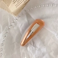 Vibrant amber orange translucent acrylic BB hair clip with a golden metal snap base - Water Drop Shape / Transparent Brown Orange