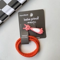 Pink rabbit hair clip and orange elastic hair tie set on a gray display card - Orange Rabbit