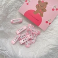 Pink fabric wrapped 3cm square BB hair clips for dogs and girls with mini metal spring - Pink
