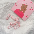 Set of 7 pink pearlescent ribbon covered square BB hair clips for girls and pets - Lotus Root Pink
