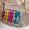 Lot de 6 barrettes à cheveux ondulées et floquées pour filles, finition velours mat - Forme Carrée à Vagues