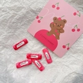 Set mit fünf handgefertigten rosaroten, stoffbezogenen quadratischen Haarclips - Wassermelonenrot