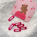 Set of four rose pink handmade ribbon fabric BB hair clips for dogs and girls - Plum Red
