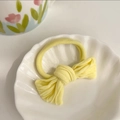 Yellow knit bow hair tie for girls, bright candy colored elastic scrunchie accessory - Yellow