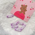 Set of six handmade lavender silk ribbon wrapped metal square snap hair clips for girls - Medium Purple