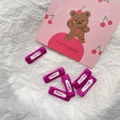 Set of 6 bright purple handmade ribbon wrapped square BB clips for pet hair styling - Deep Purple Red