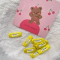 Set of 7 bright yellow fabric wrapped BB hair clips for dogs with ribbon texture - Yellow