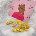 Bright yellow handmade 3cm square ribbon hair clips with soft fabric wrap for girls - Ginger Yellow