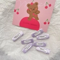 Set of 7 purple ribbon-wrapped square snap hair clips for girls on a white background - Faint Purple