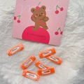 Set mit fünf leuchtend rosa stoffumwickelten 3cm quadratischen BB-Haarspangen für Kinder - Mittleres Orange