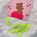 Set of seven neon yellow fabric-wrapped BB hair clips with textured woven finish - Fluorescent Green