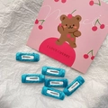 Set of 6 bright blue woven ribbon square BB clips for girls hair styling and DIY - Lake Blue